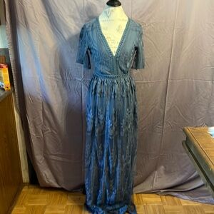 Pink Lily Grey Lace Romper Maxi Dress Size S